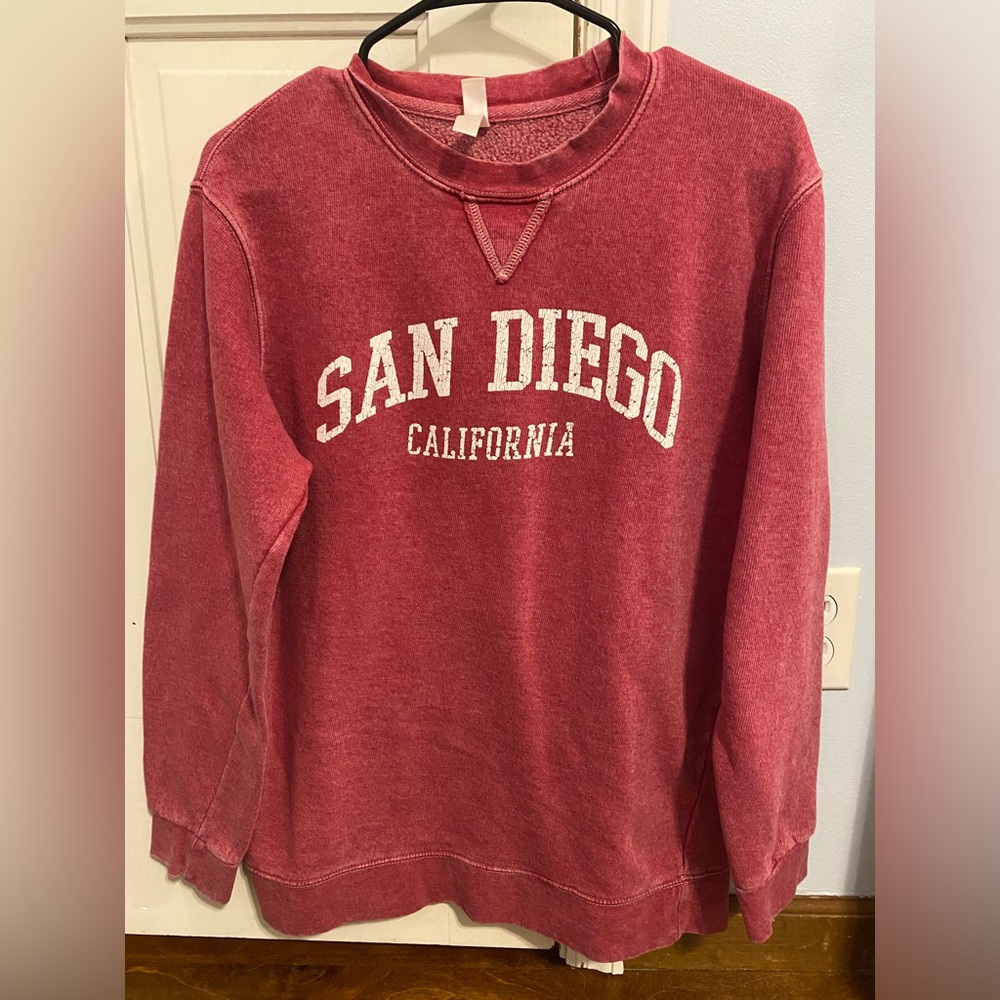 maroon/red crewneck sweatshirt Women’s L — bought in a San Diego souvenir shop